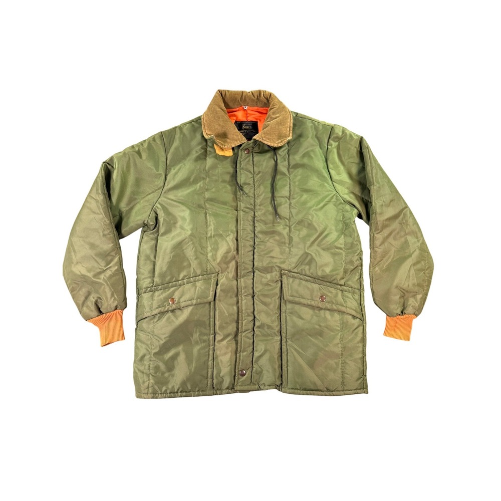 Vintage Sears Work N Leisure Jacket Mens Medium Tall Olive Green Corduroy Collar